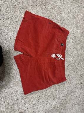 Waggle Red Canvas Drawstring Elastic Waist Shorts Size XL